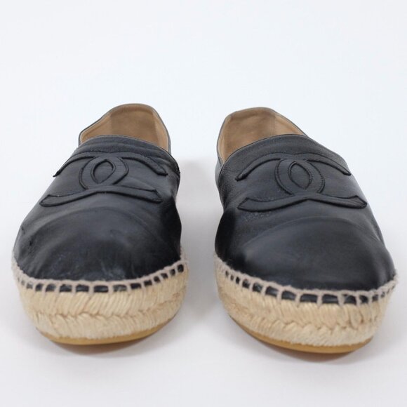 Chanel 40 US 10 espadrilles leather CC logo toecap black flats - Picture 4 of 7